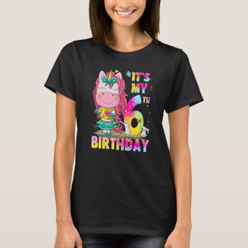 6 Year Old Girls Teens Cute Little Unicorn 6th Bir T_Shirt