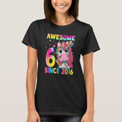 6 Year Old  Girls Teens Cute Unicorn Boho 6th Birt T_Shirt
