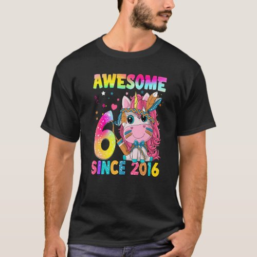 6 Year Old  Girls Teens Cute Unicorn Boho 6th Birt T_Shirt