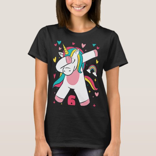 6 Year Old  Girls Teens Dabbing Unicorn 6th Birthd T_Shirt