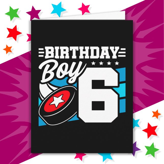 6 Year Old Hockey Party Theme 6th Birthday Boy Card (Creator Uploaded)