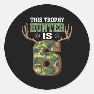 6 Year Old Hunting 6th Birthday Party Deer Hunter Classic Round Sticker