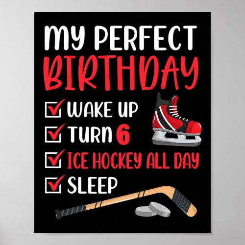6 Year Old Ice Hockey Birthday Party 6th Boy Bday  Poster