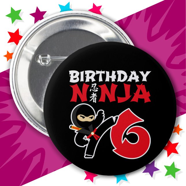6 Year Old Karate Ninja Party Kids 6th Birthday Button (Creator Uploaded)