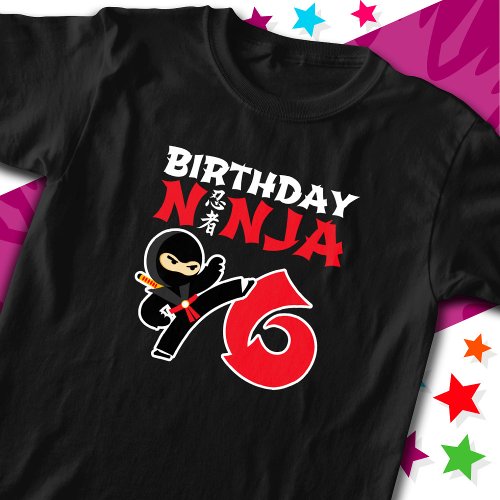 6 Year Old Karate Ninja Party Kids 6th Birthday T_Shirt