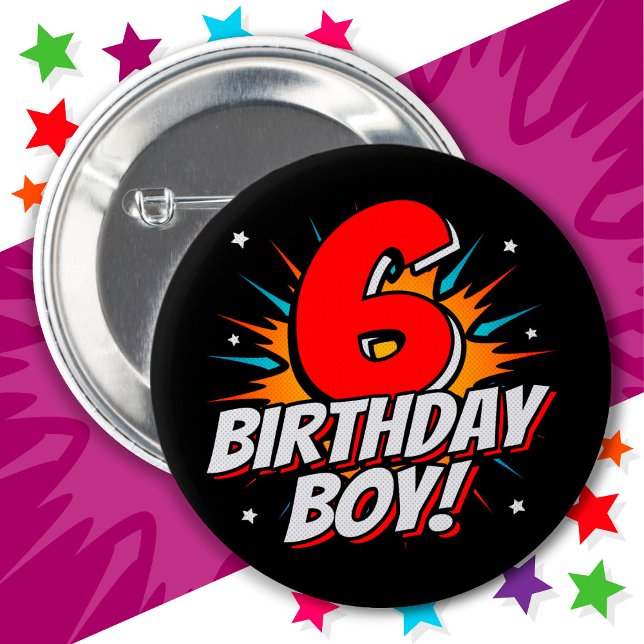 6 Year Old Superhero Birthday Boy 6th Birthday Button (Creator Uploaded)