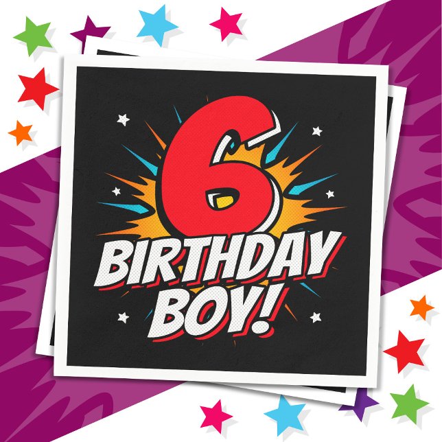 6 Year Old Superhero Birthday Boy 6th Birthday Napkins (Creator Uploaded)