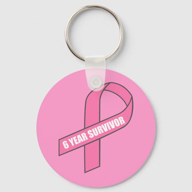 6 Year Survivor (Breast Cancer Pink Ribbon) Keychain (Front)