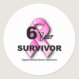 6 year survivor of breast cancer classic round sticker