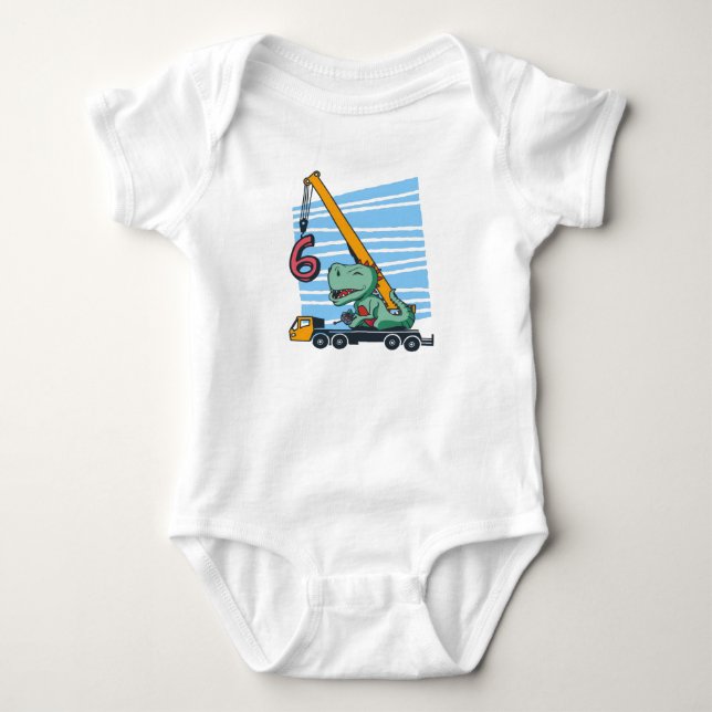 6 years 6th Birthday Mobile Crane Dinosaur Baby Bodysuit (Front)