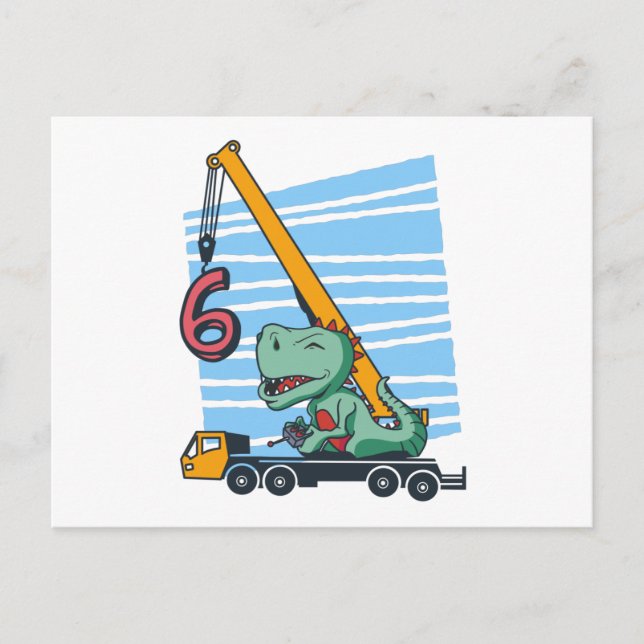 6 years 6th Birthday Mobile Crane Dinosaur Postcard (Front)