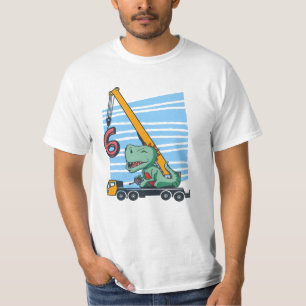 6 years 6th Birthday Mobile Crane Dinosaur T-Shirt