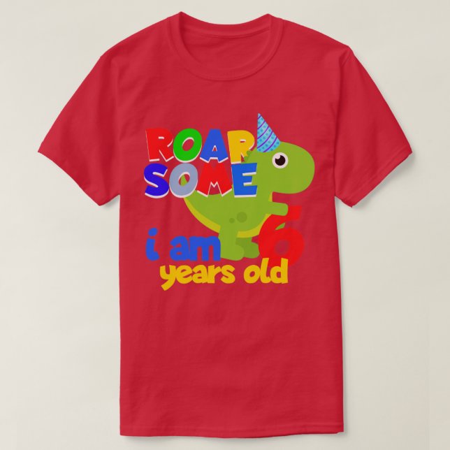 6 years dinosaur children birthday present T-Shirt (Design Front)
