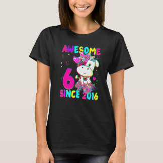 6 Years Old 6th Birthday Girls Cute Cow Awesome Si T-Shirt