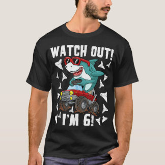 6 Years Old 6th Birthday Shark Boy Girl Monster Tr T-Shirt