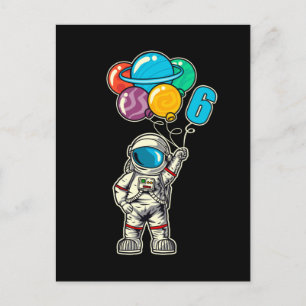 6 Years Old Birthday Astronaut Balloon Planets Postcard