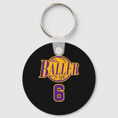 6 Years Old Birthday Basketball Baller Purple And  Keychain