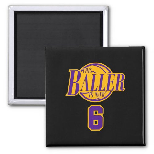 6 Years Old Birthday Basketball Baller Purple And  Magnet