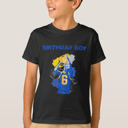6 Years Old Birthday Boy Blue And Yellow Basketbal T_Shirt