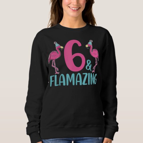 6 Years Old Flamazing  Flamingo  6th Birthday Pun Sweatshirt