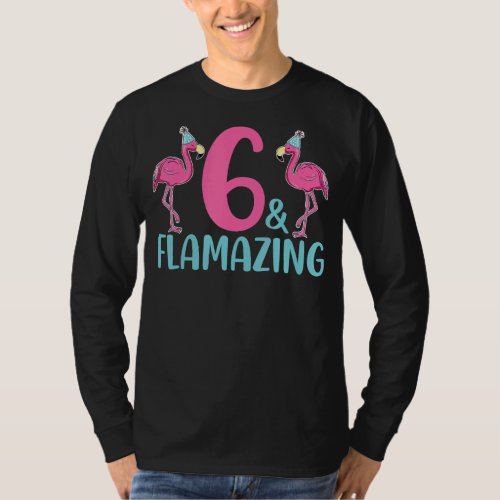 6 Years Old Flamazing  Flamingo  6th Birthday Pun T_Shirt