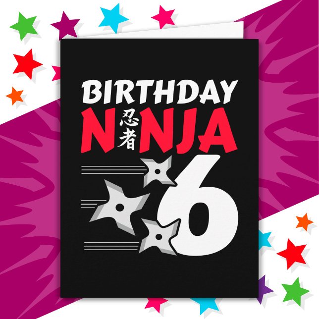 6 Years Old Ninja Party Stars Kids 6th Birthday Card (Creator Uploaded)