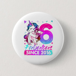 6 Years Old Unicorn Flossing 6th Birthday Girl Button