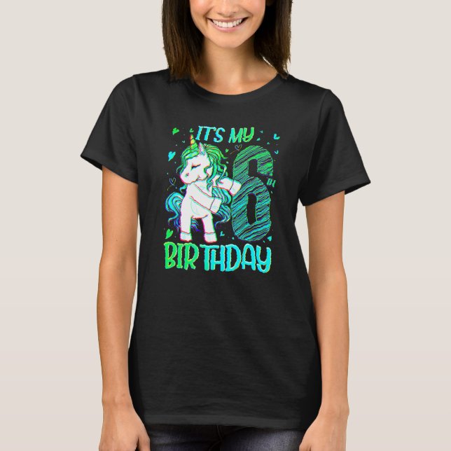 6 Years Old Unicorn Flossing 6th Birthday Girl Uni T-Shirt (Front)