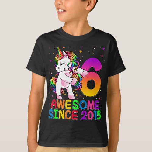 6 Years Old Unicorn Flossing 6th Birthday Girl Uni T_Shirt
