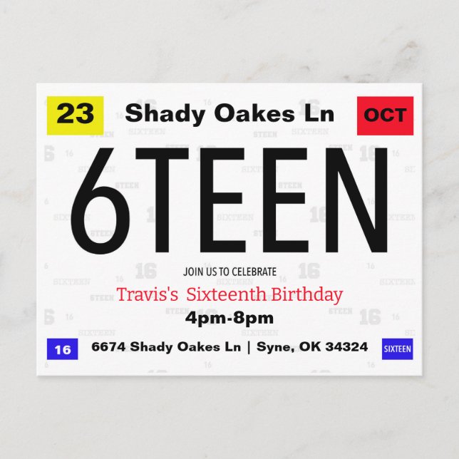 6Teenth Birthday License Plate Birthday Postcard (Front)
