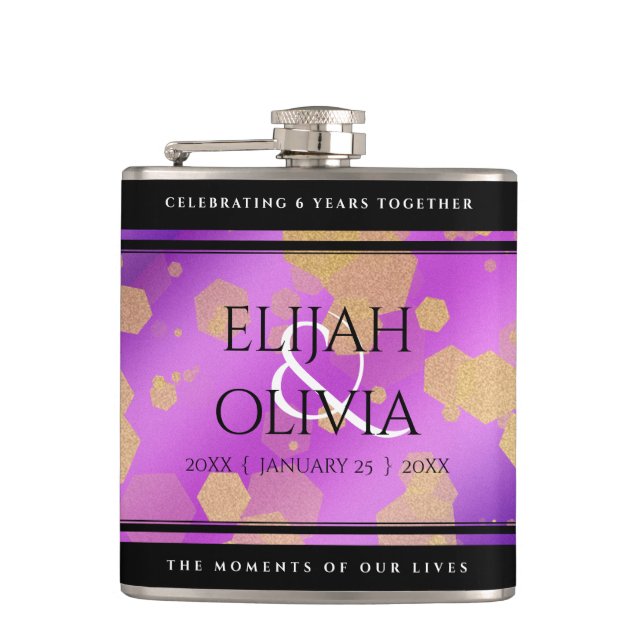 6th 33rd 47th 48th Amethyst Wedding Anniversary Flask (Front)