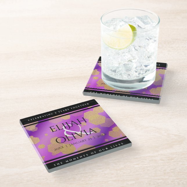 6th 33rd 47th 48th Amethyst Wedding Anniversary Glass Coaster (Angled)
