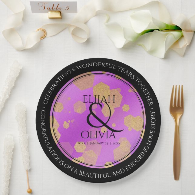 6th 33rd 47th 48th Amethyst Wedding Anniversary Paper Plates (Wedding)