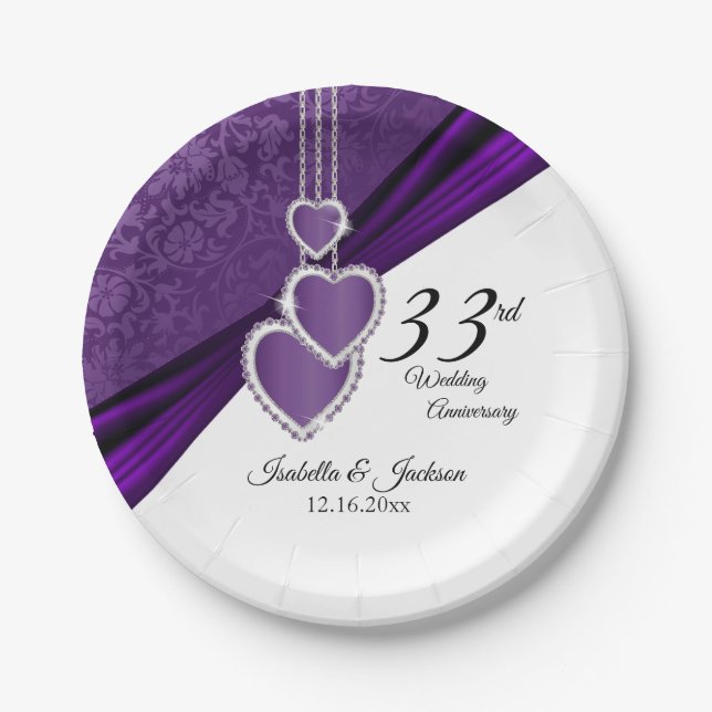 6th / 33rd / 47th Amethyst Purple Anniversary Paper Plates (Front)