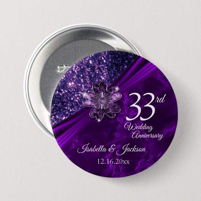6th / 33rd /47th Amethyst Wedding Anniversary Button (Front & Back)
