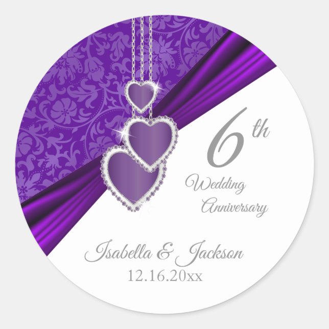 6th / 33rd / 47th Amethyst Wedding Anniversary  Classic Round Sticker (Front)