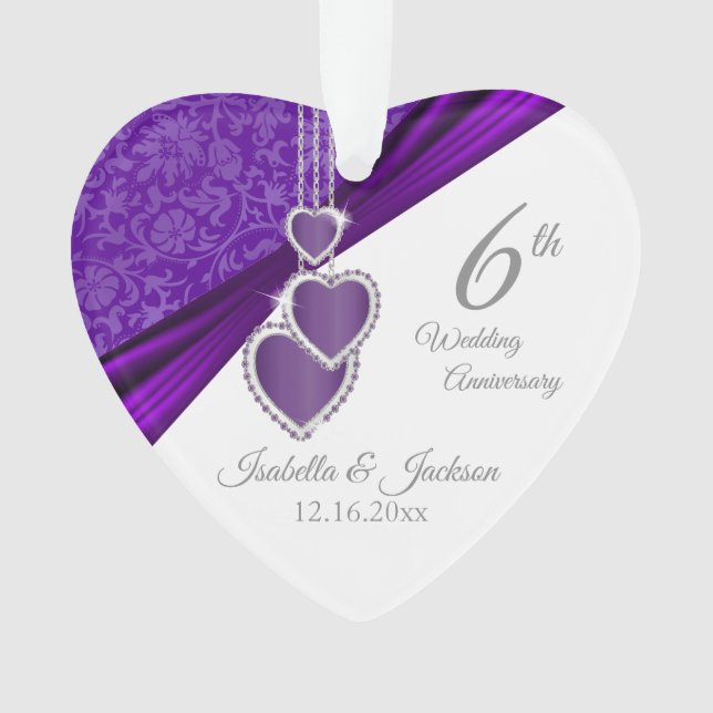 6th / 33rd / 47th Amethyst Wedding Anniversary Ornament (Front)