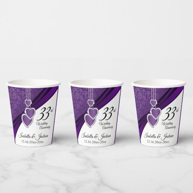 6th / 33rd / 47th Amethyst Wedding Anniversary Paper Cups (Multi)