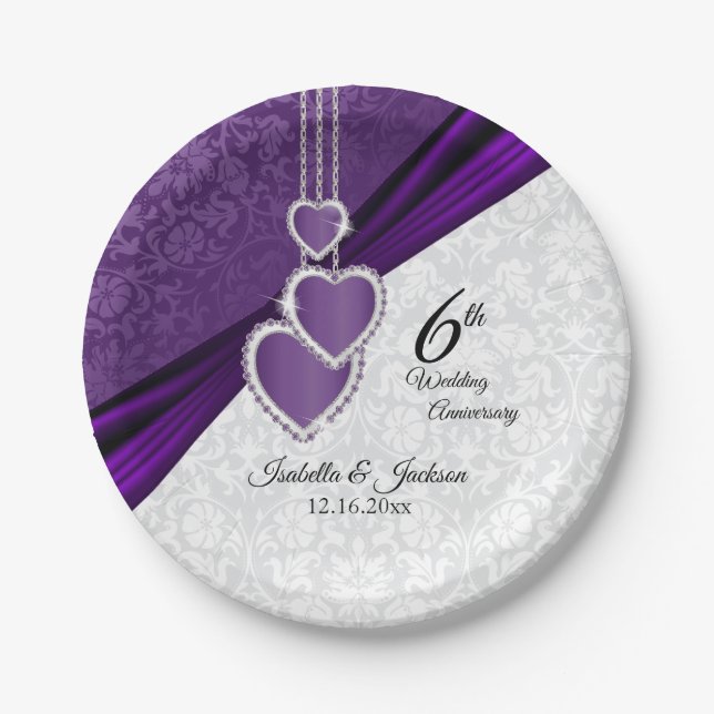 6th / 33rd / 47th Amethyst Wedding Anniversary Paper Plates (Front)