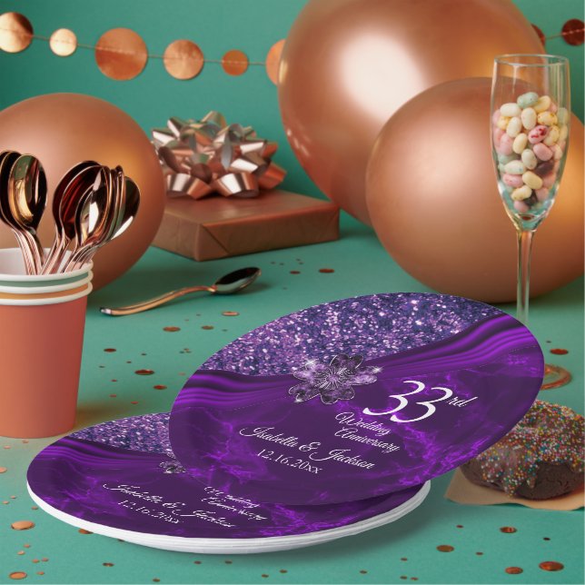6th / 33rd /47th Amethyst Wedding Anniversary Paper Plates (Multi)