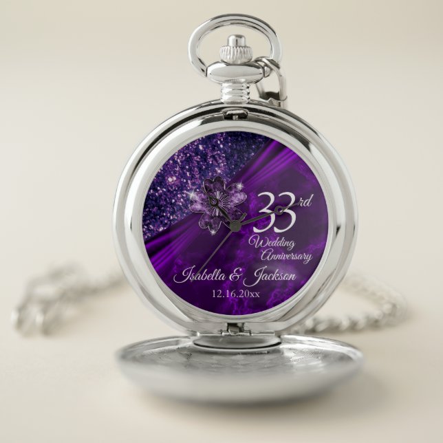 6th / 33rd /47th Amethyst Wedding Anniversary Pocket Watch (Inside)