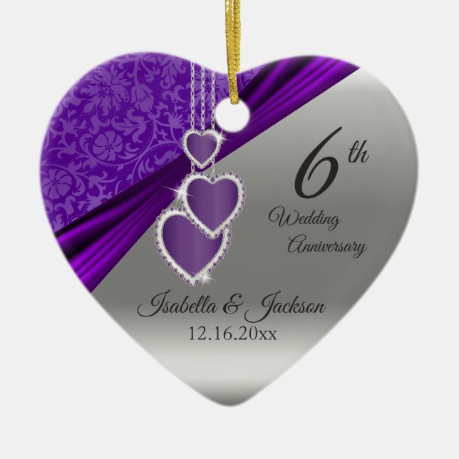 6th Amethyst Purple Wedding Anniversary Ceramic Ornament (Front)
