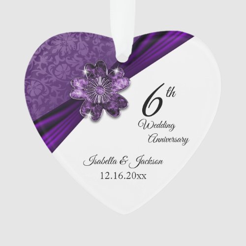 6th Amethyst Purple Wedding Anniversary Keepsake Ornament