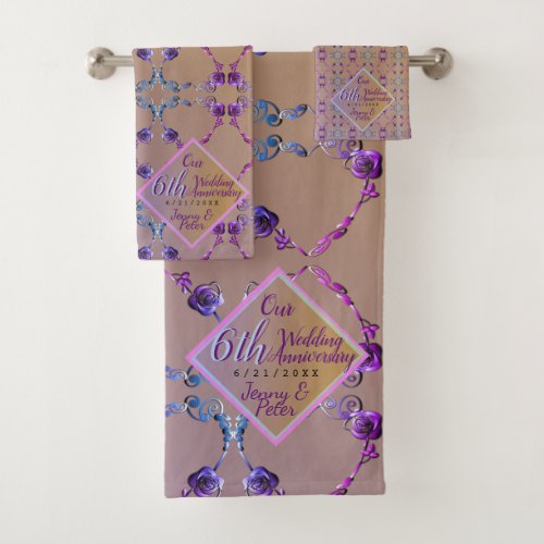 6th Amethyst Rose Wedding Anniversary Bath Towel Set