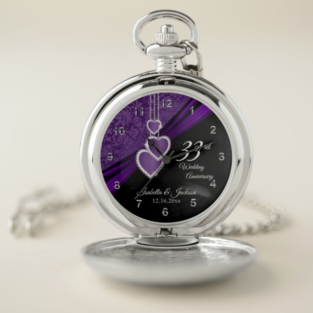 6th Amethyst Wedding Anniversary Design Pocket Watch (Inside)
