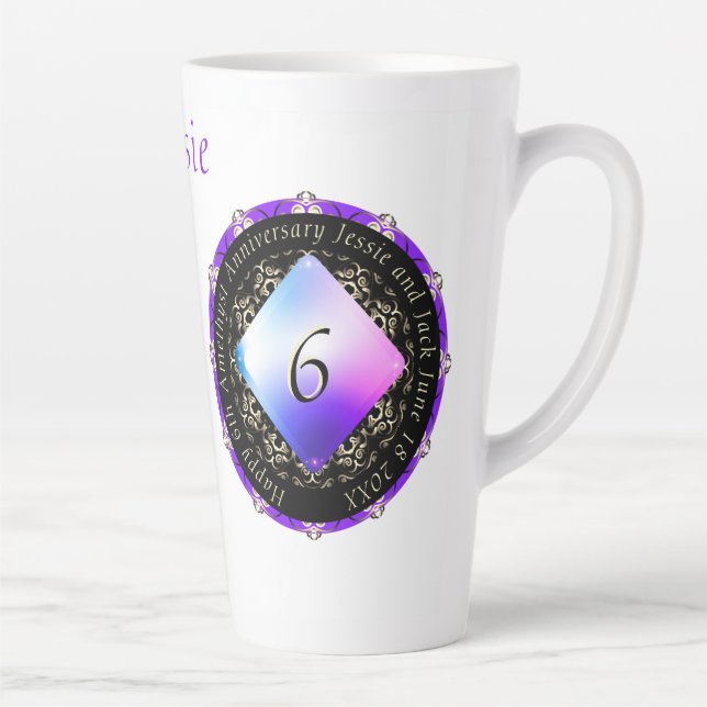 6th Amethyst Wedding Anniversary Latte Mug (Right)