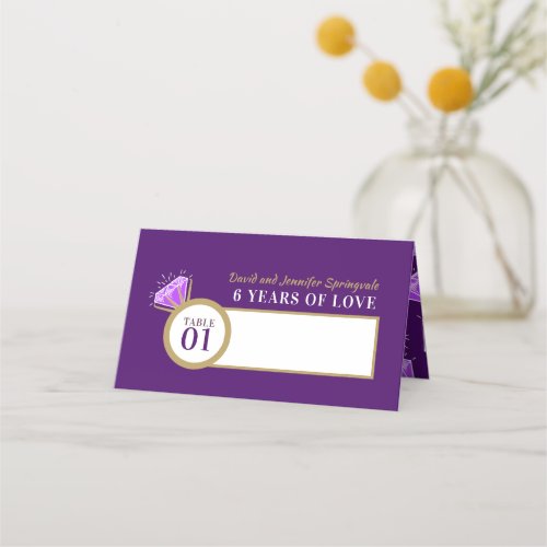 6th amethyst wedding anniversary purple place card