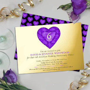 6th Amethyst Wedding Anniversary watercolor heart Foil Invitation