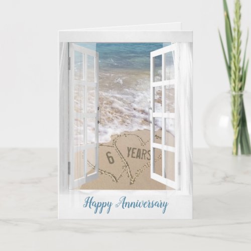 6th Anniversary Beach Hearts Card