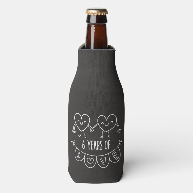 6th Anniversary Gift Chalk Hearts Bottle Cooler (Bottle Front)